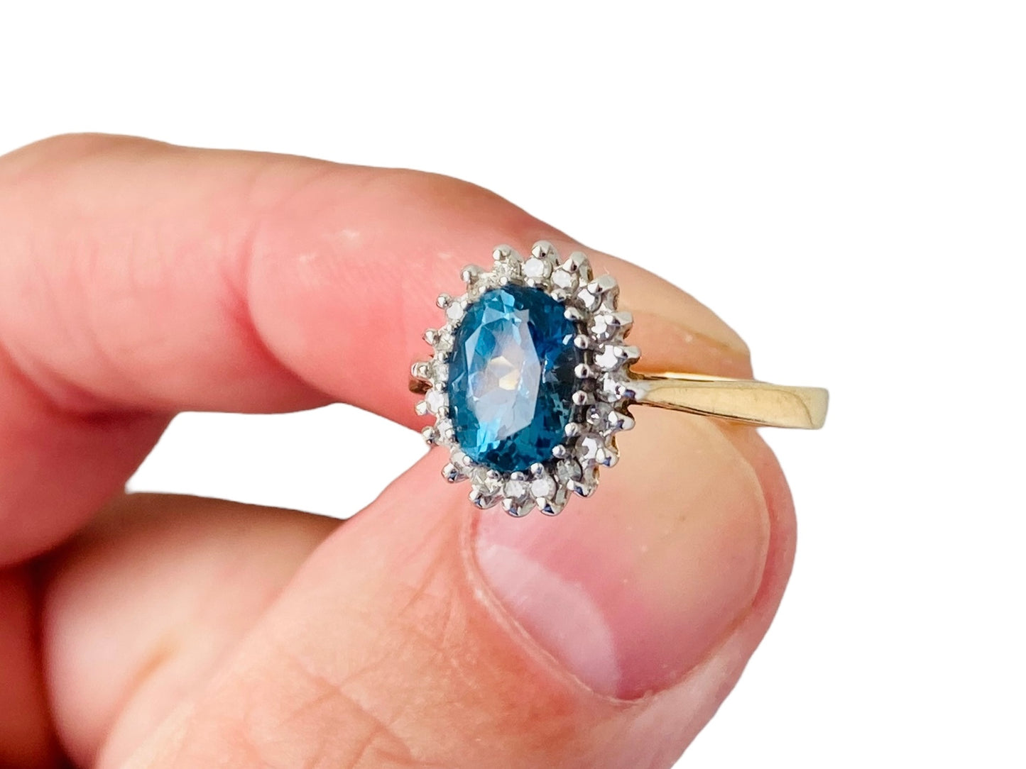 Vintage 9ct Gold Topaz & Diamond Ring