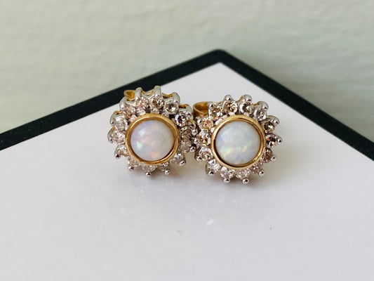 9ct Gold Opal & Diamond Earrings
