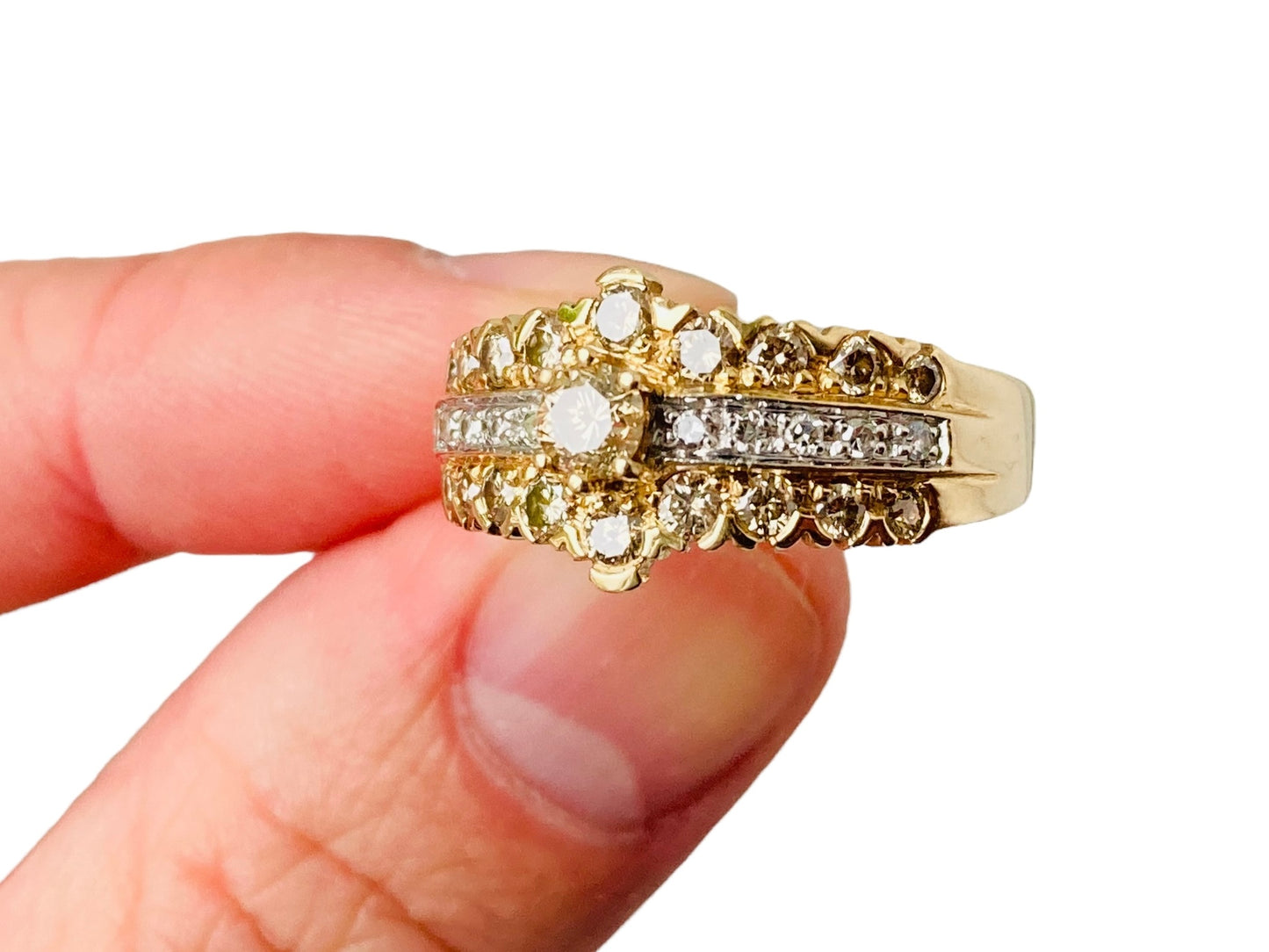 9ct Gold Champagne & White Diamond Ring