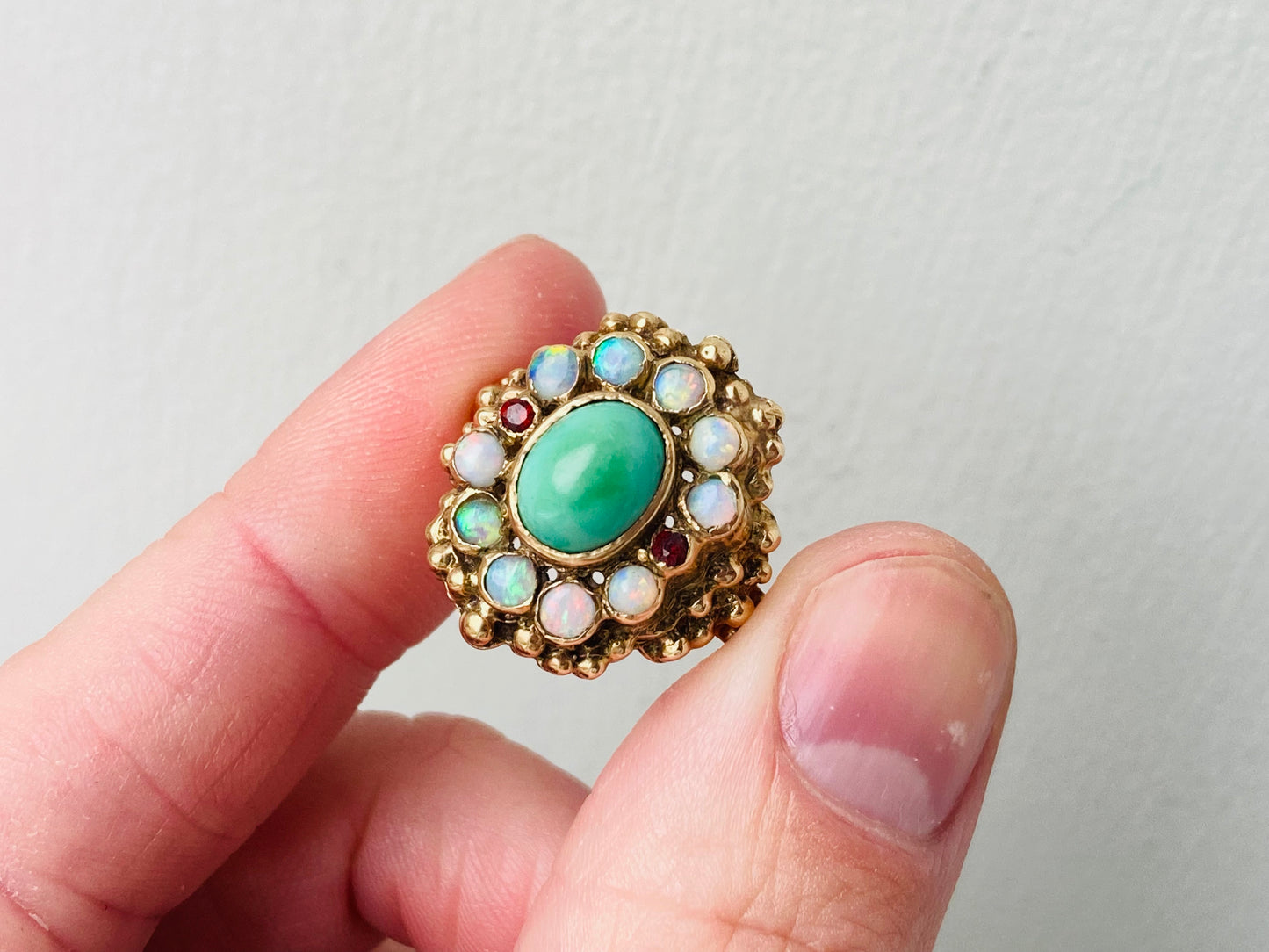 Vintage 9ct Gold Turquoise, Opal & Garnet Ring