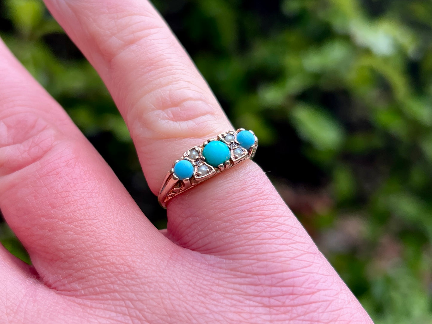 Vintage 9ct Gold Turquoise & Pearl Ring