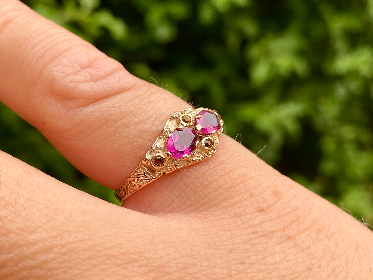 Vintage 9ct Gold Rhodolite Garnet & Citrine Ring