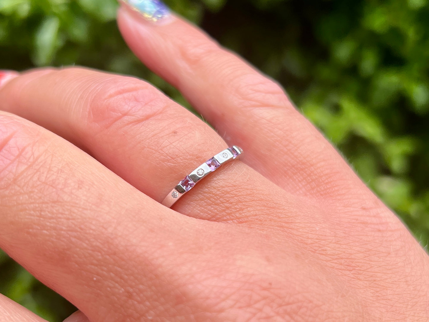 9ct Gold Amethyst & Diamond Stacking Ring