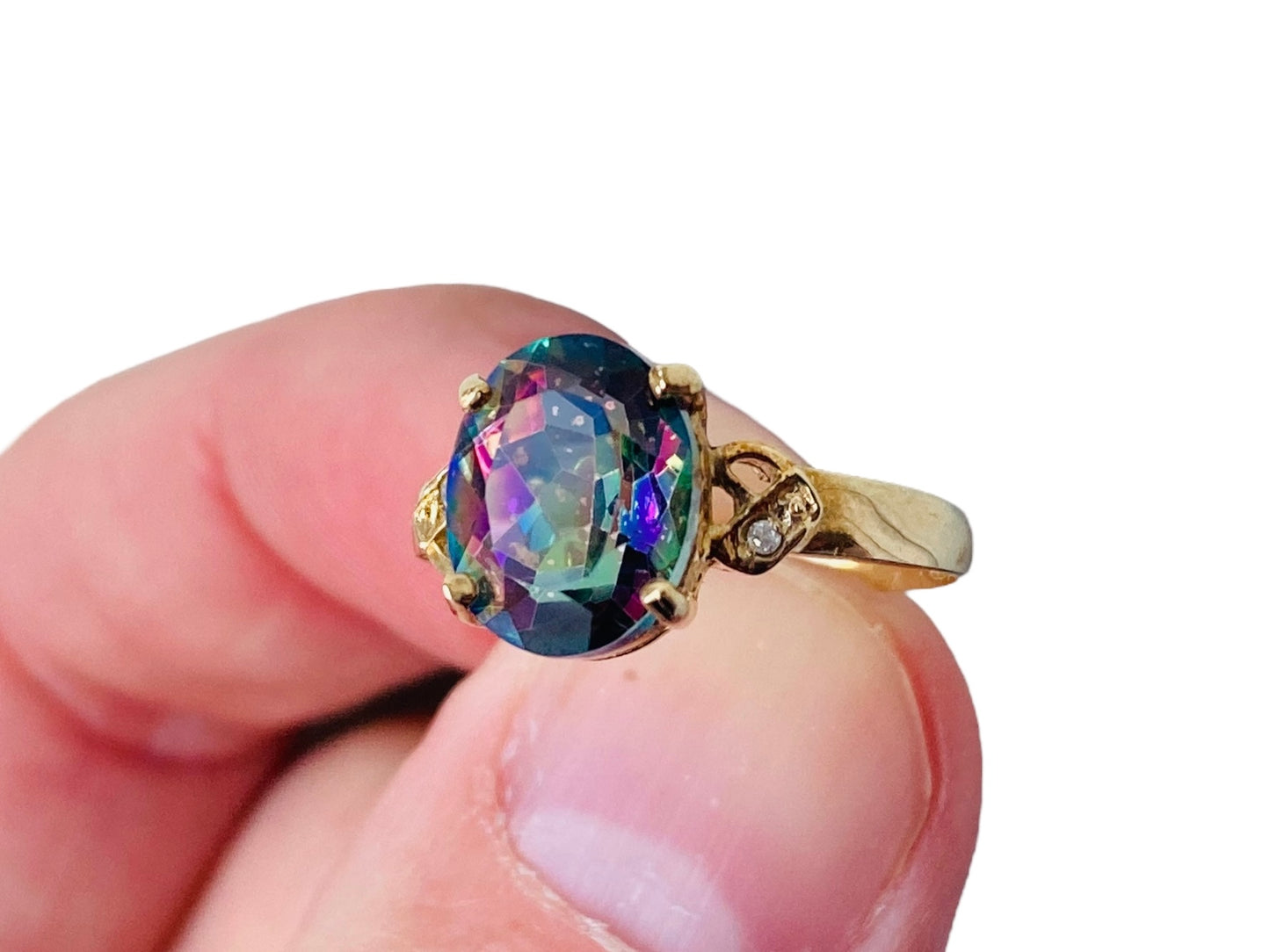 9ct Gold Mystic Topaz & Diamond Ring