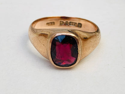 Antique Edwardian 9ct Rose Gold Almandine Garnet Signet Ring