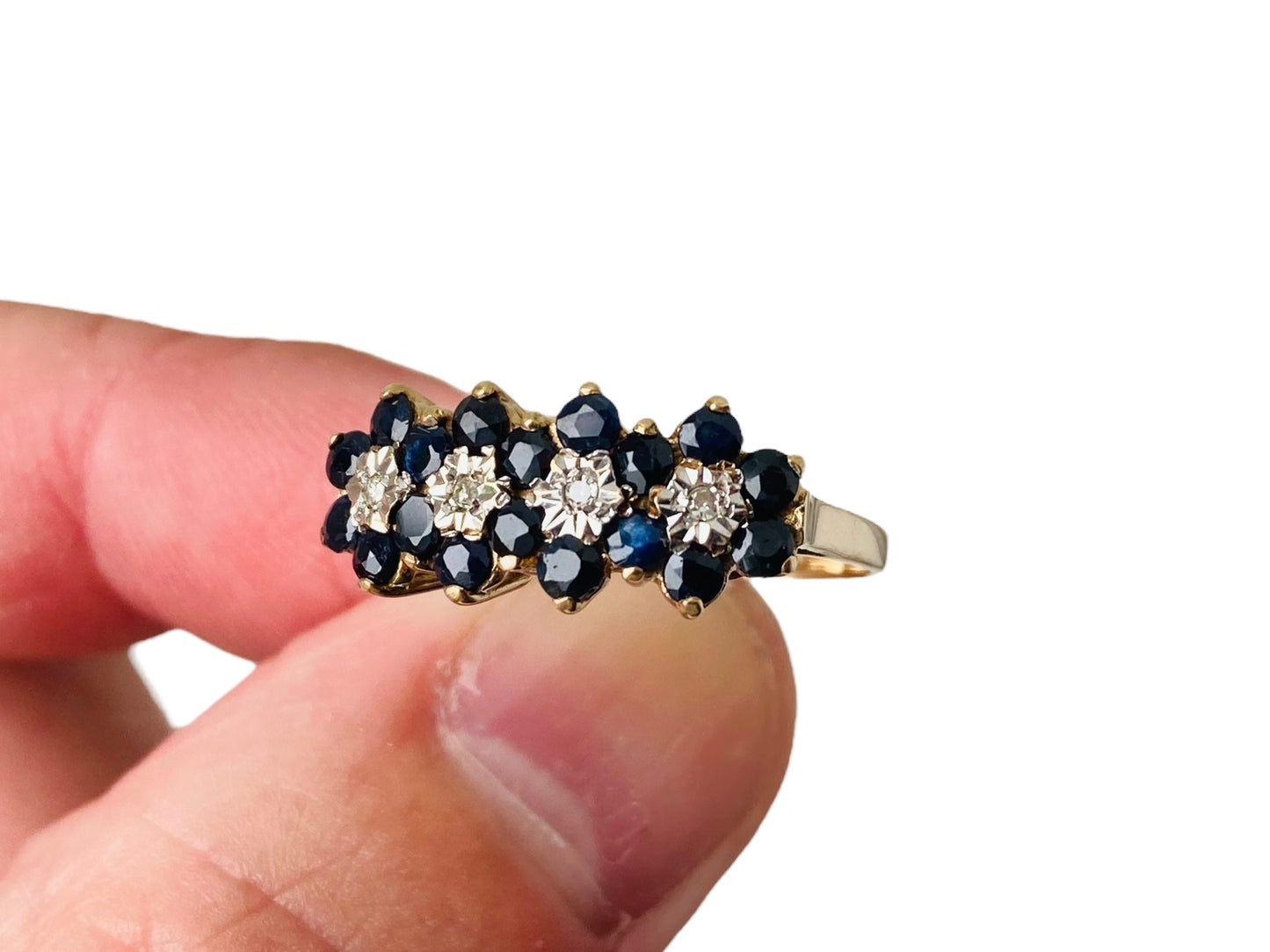 Vintage 9ct Gold Sapphire & Diamond Ring