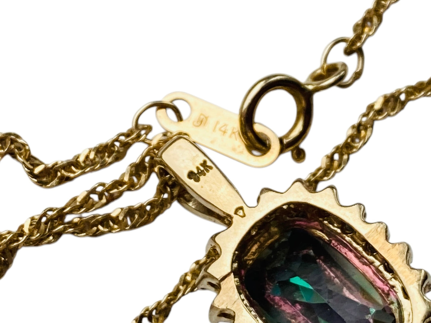 14ct Gold Mystic Topaz & Diamond Pendant With Necklace