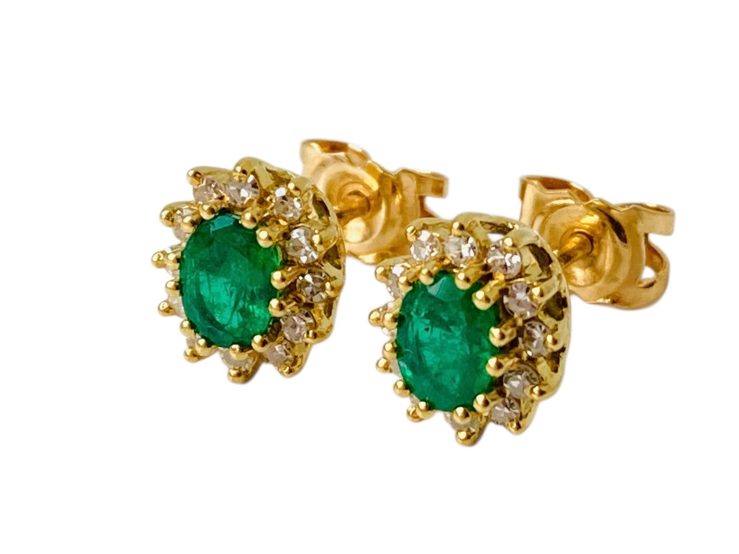 Vintage 18ct Gold Emerald & Diamond Earrings