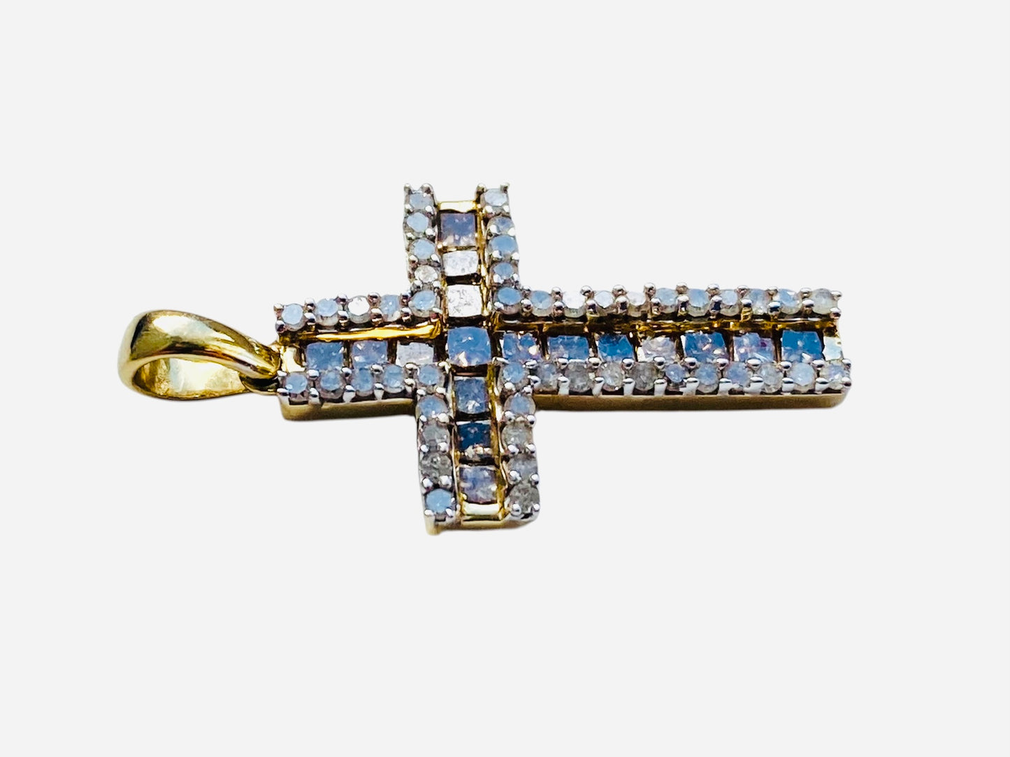 9ct Gold Champagne & White Diamond Cross Pendant