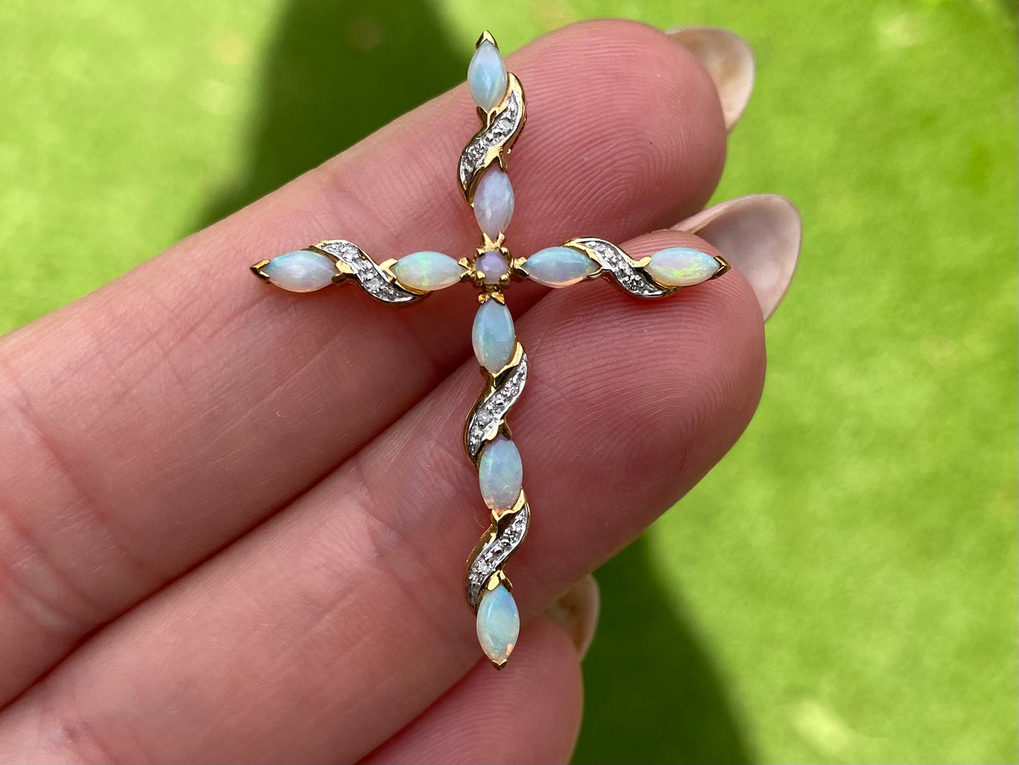 9ct Gold Opal & Diamond Cross Pendant