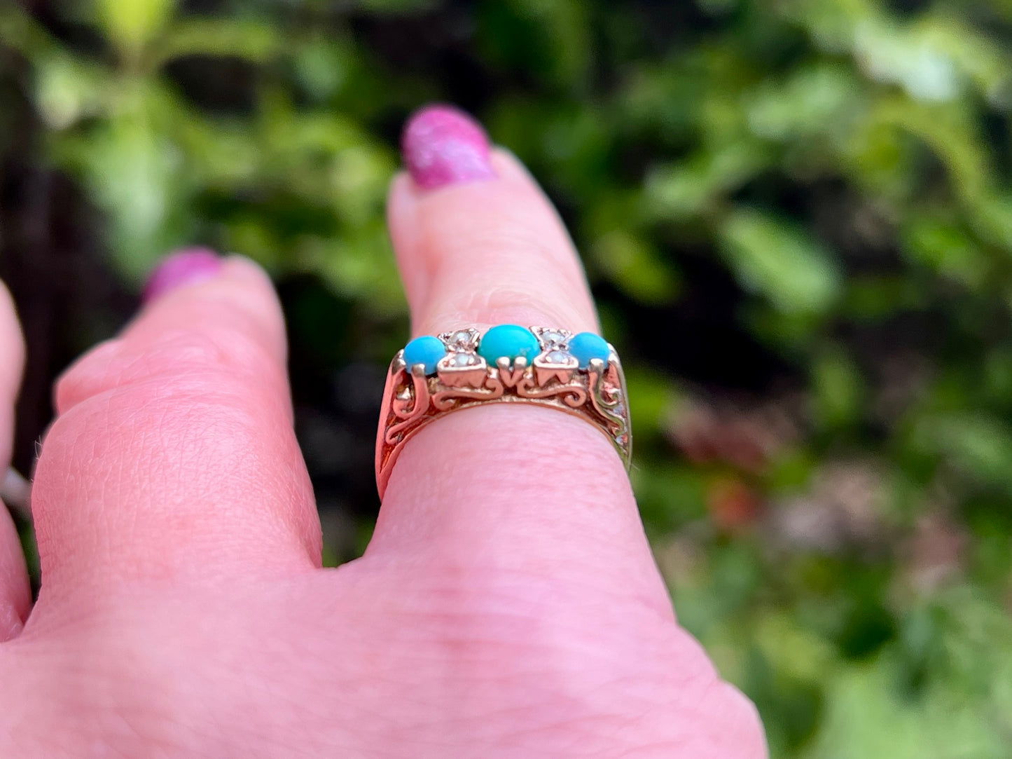 Vintage 9ct Gold Turquoise & Pearl Ring