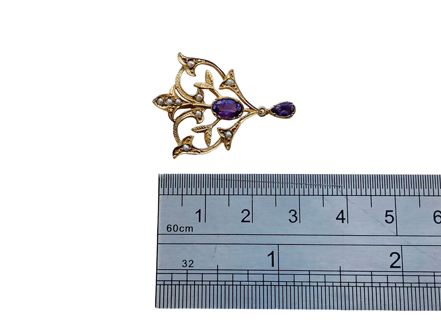 Vintage 9ct Gold Amethyst & Pearl Pendant