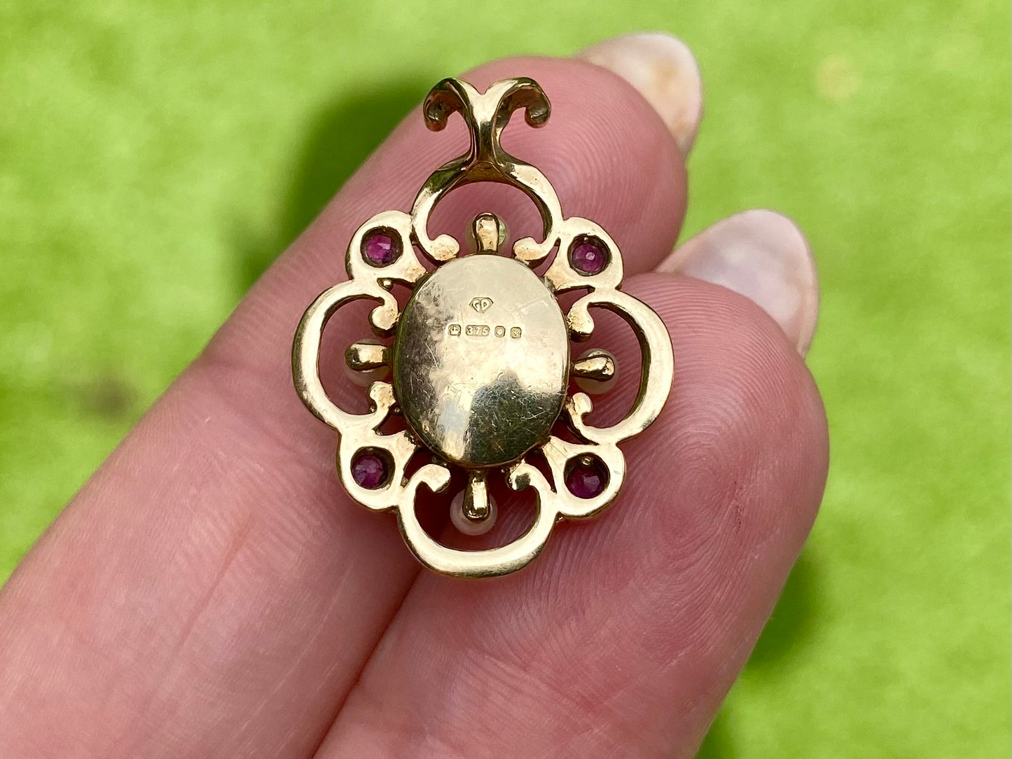 Vintage 9ct Gold Opal,Ruby & Pearl Pendant