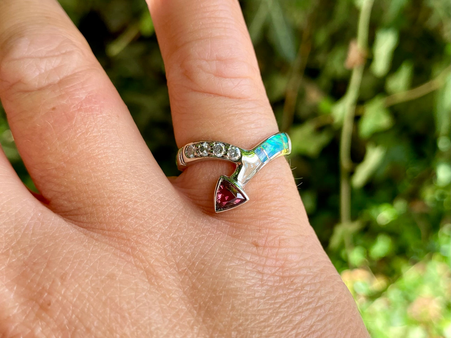 14ct Gold Opal, Pink Tourmaline & Diamond Ring