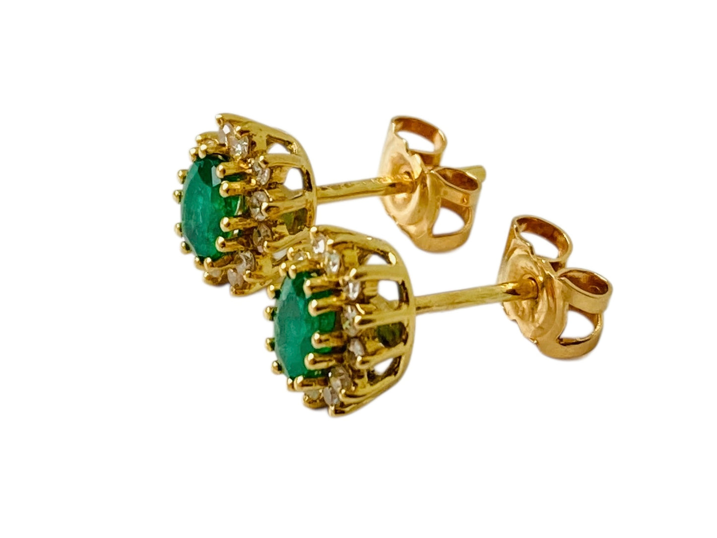 Vintage 18ct Gold Emerald & Diamond Earrings