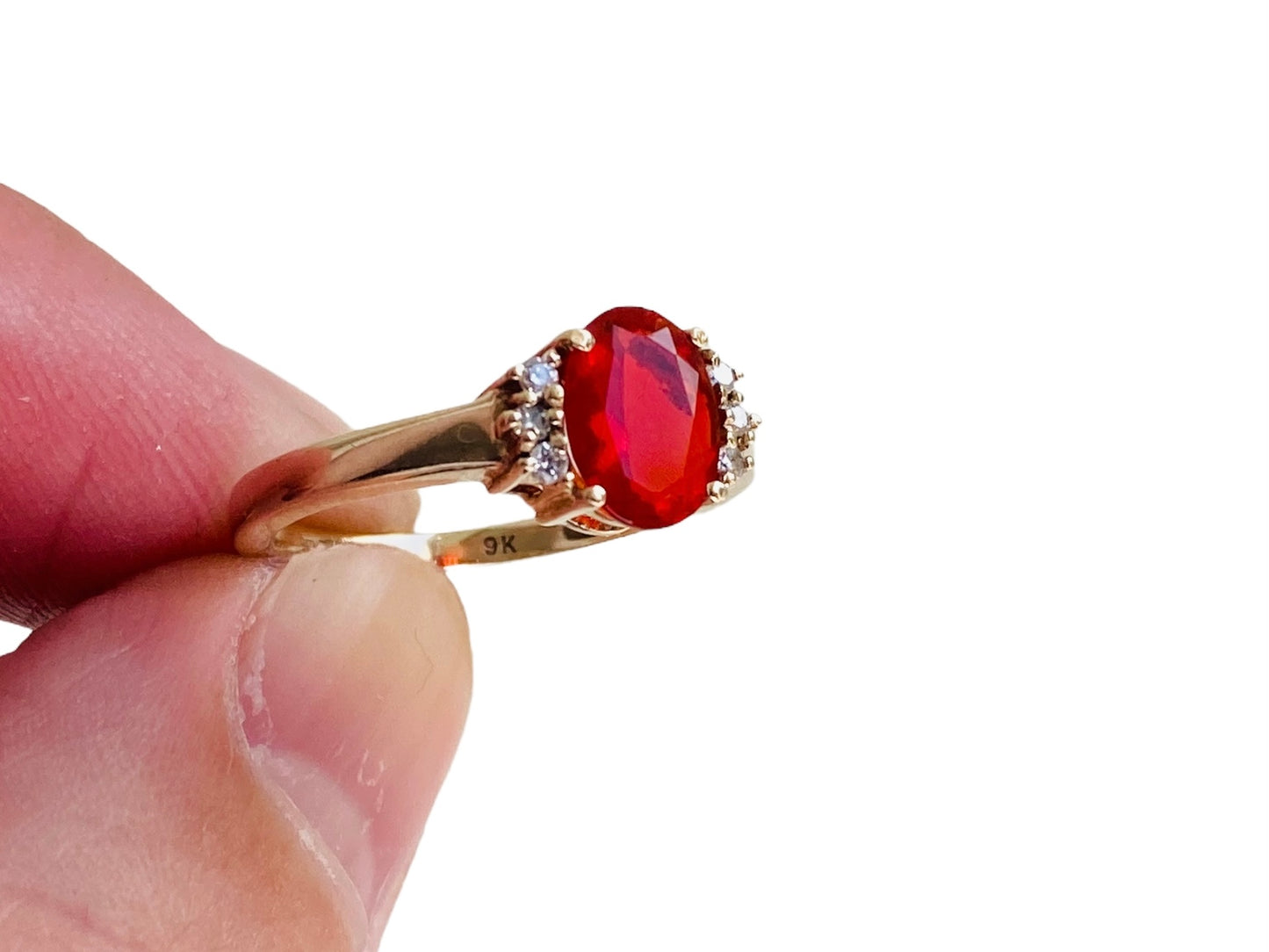9ct Gold Fire Opal & Diamond Ring