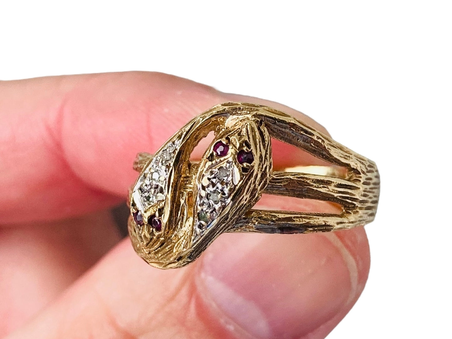 Vintage 9ct Gold Ruby & Diamond Snake Ring