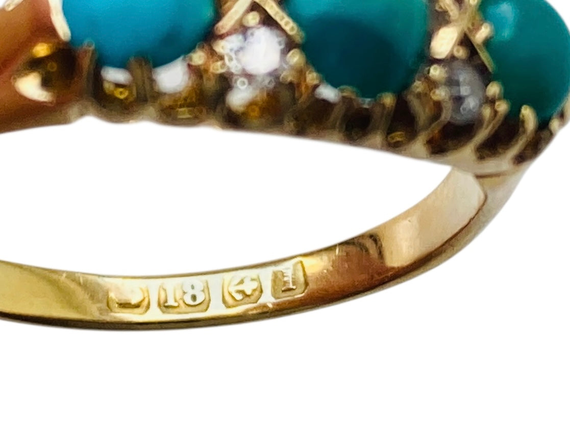 Antique 18ct Gold Turquoise & Diamond Ring
