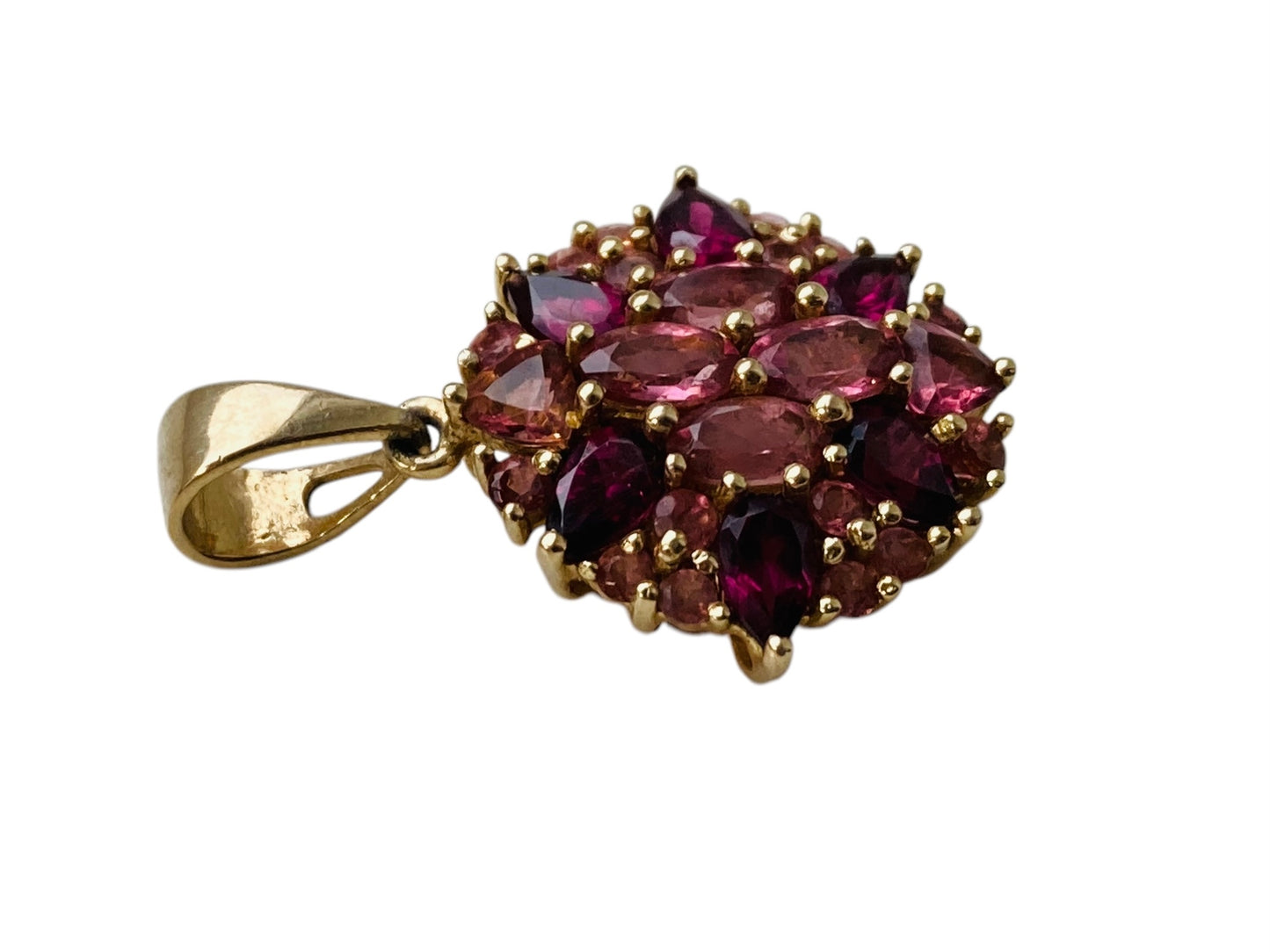 14ct Gold Rhodolite Garnet & Pink Tourmaline Pendant