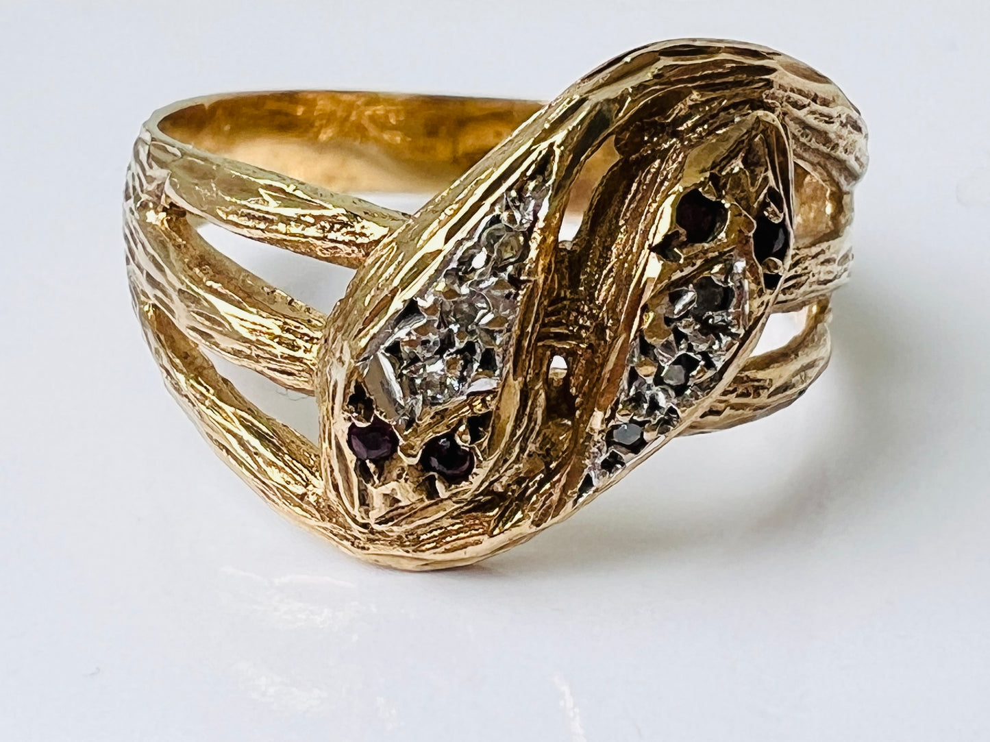 Vintage 9ct Gold Ruby & Diamond Snake Ring