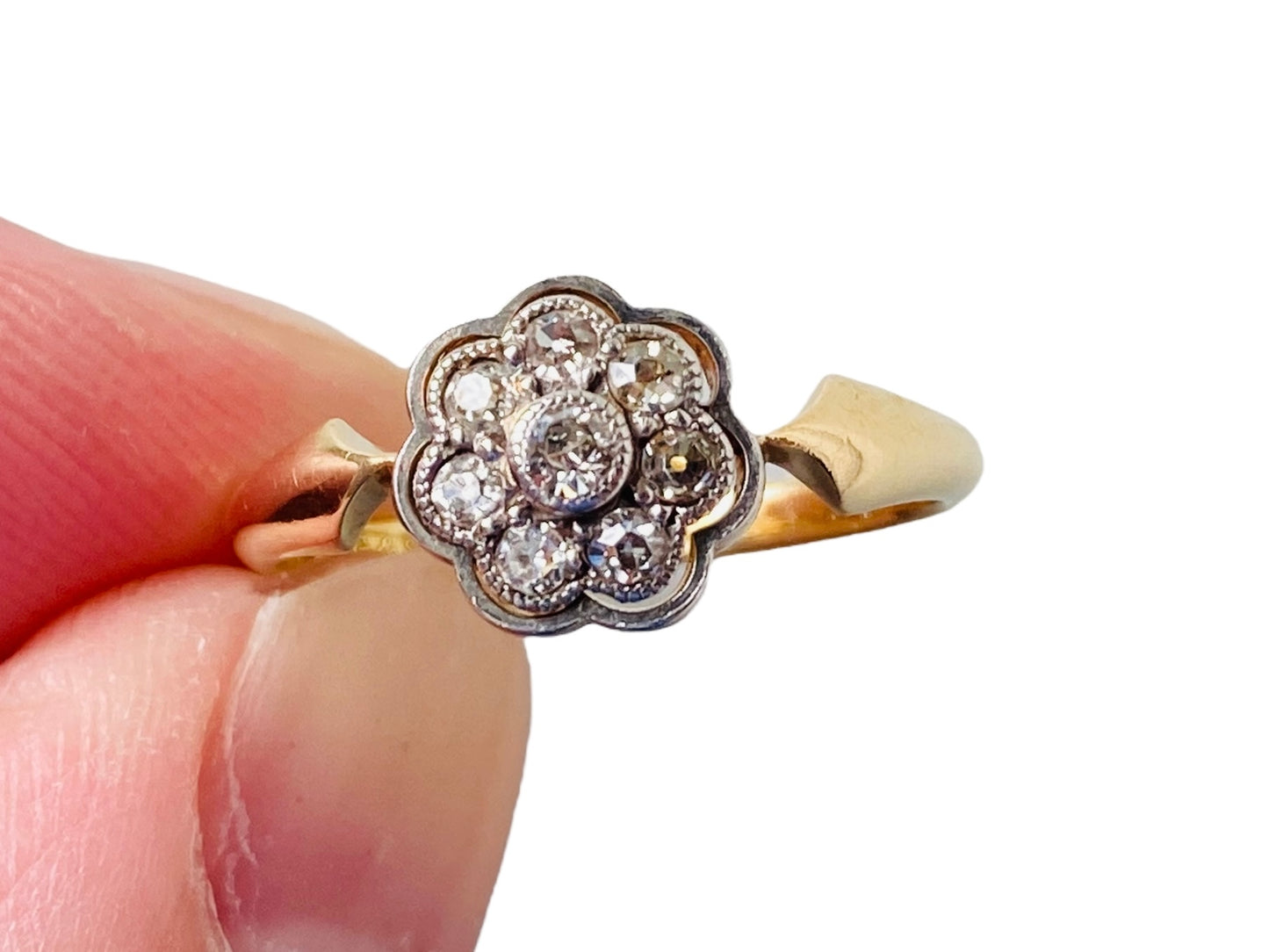 Antique 18ct Gold Diamond Daisy Ring