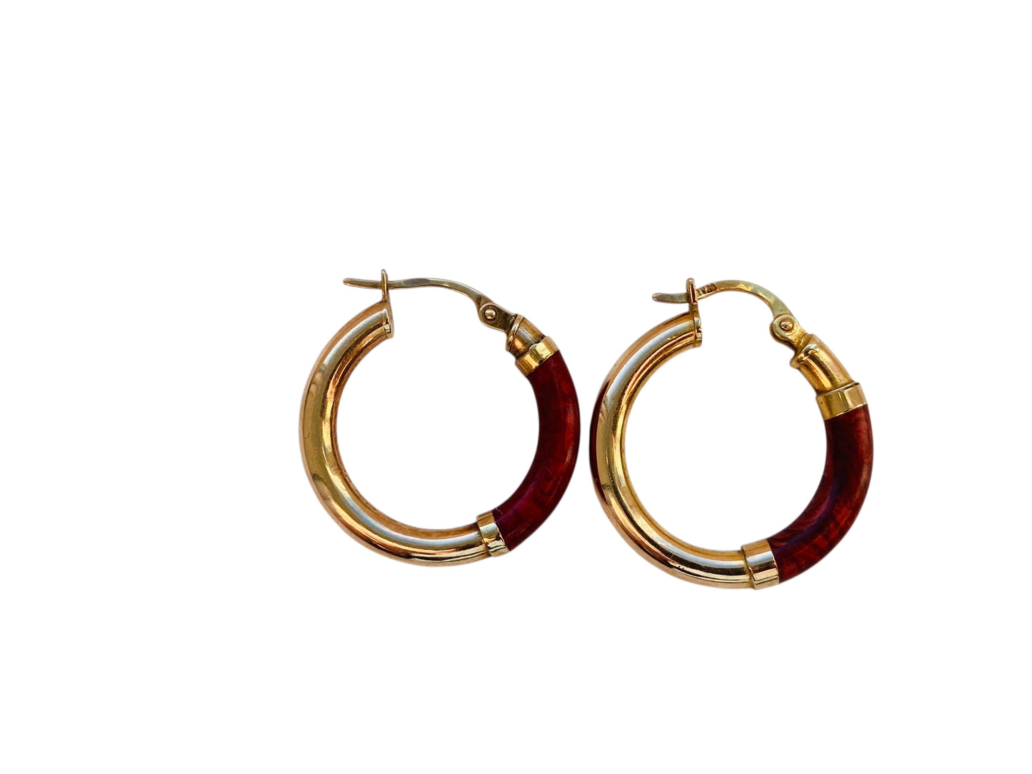 9ct Gold Red Enamel Hoop Earrings