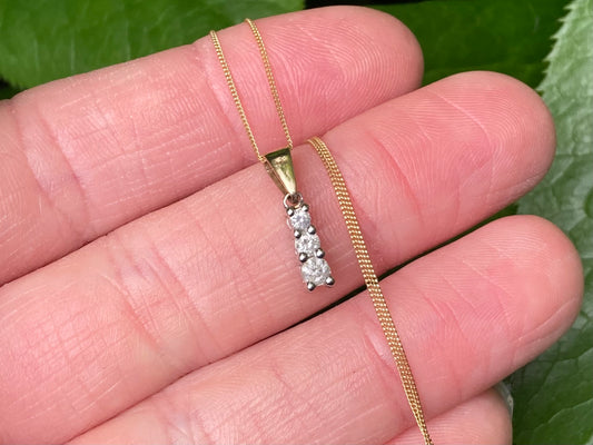 9ct Gold Three Stone Diamond Pendant With Necklace