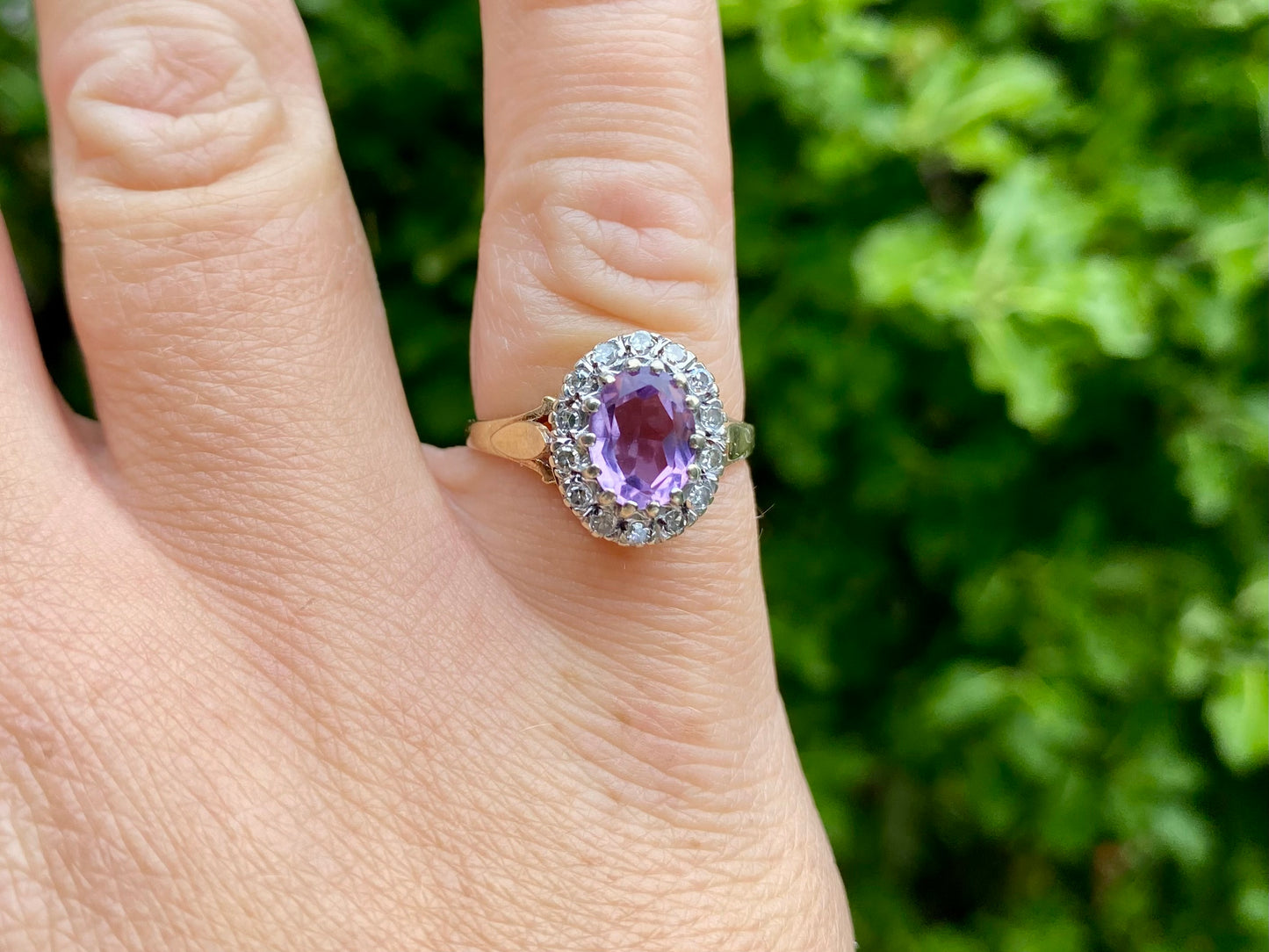 Vintage 9ct Gold Amethyst & Diamond Ring