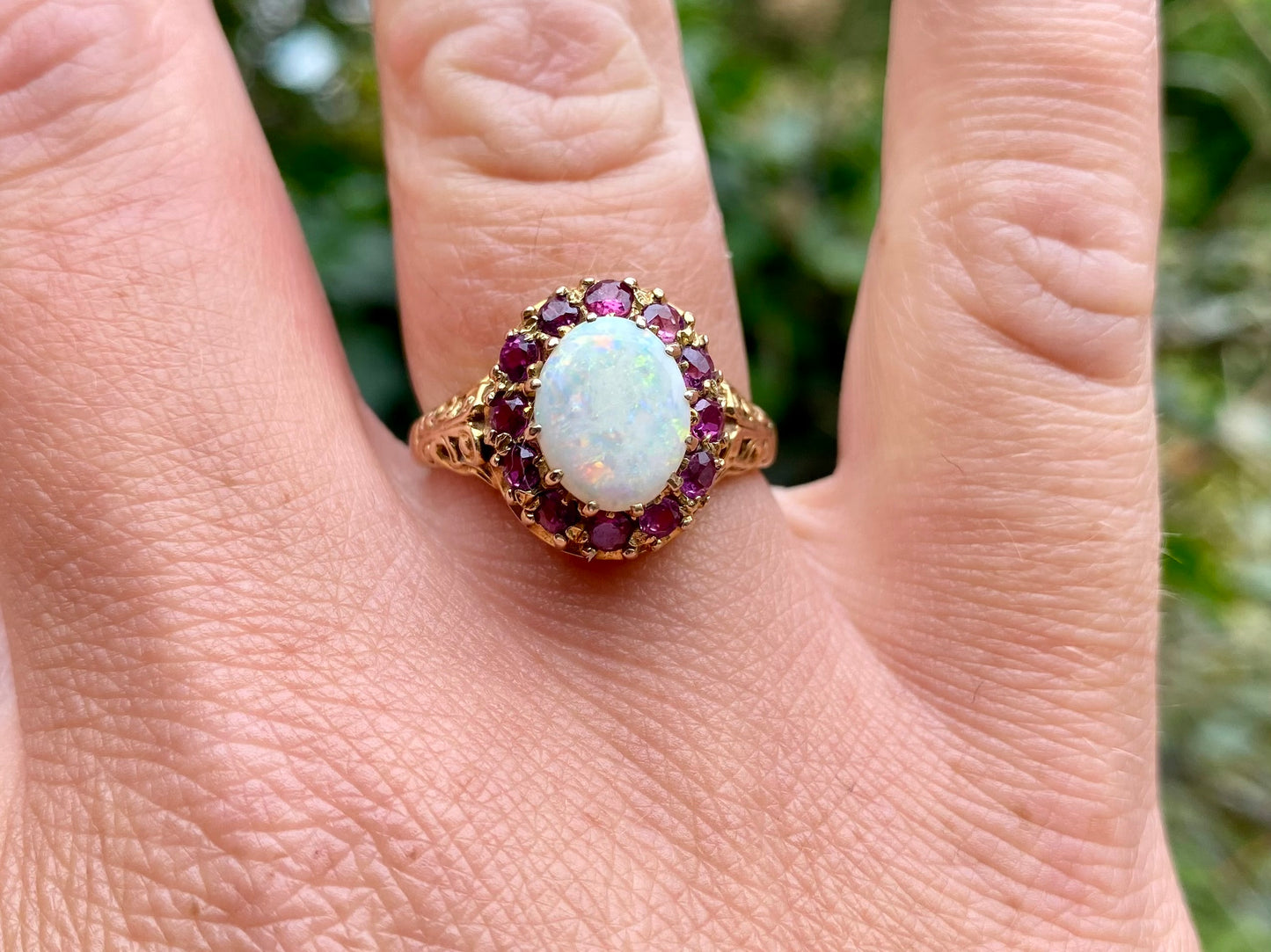 Vintage 9ct Gold Opal & Ruby Ring