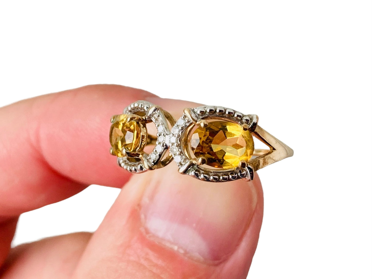9ct Gold Citrine & Diamond Ring