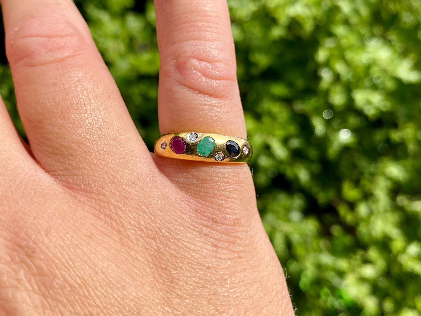 14ct Gold Emerald, Ruby, Sapphire & Diamond Ring