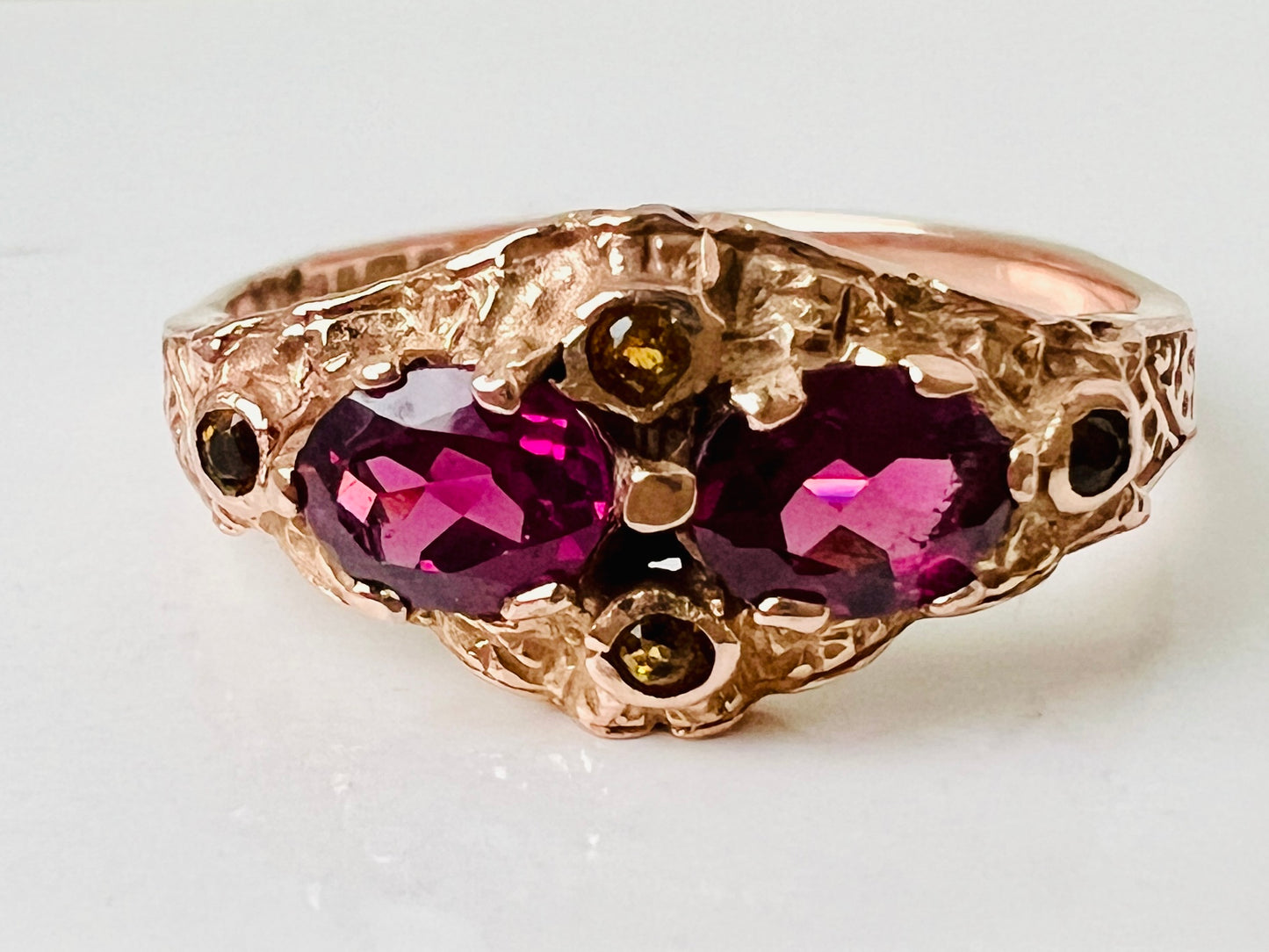 Vintage 9ct Gold Rhodolite Garnet & Citrine Ring