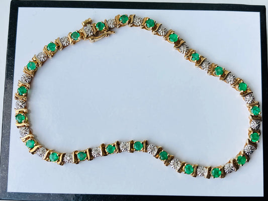 9ct Gold Emerald & Diamond Bracelet