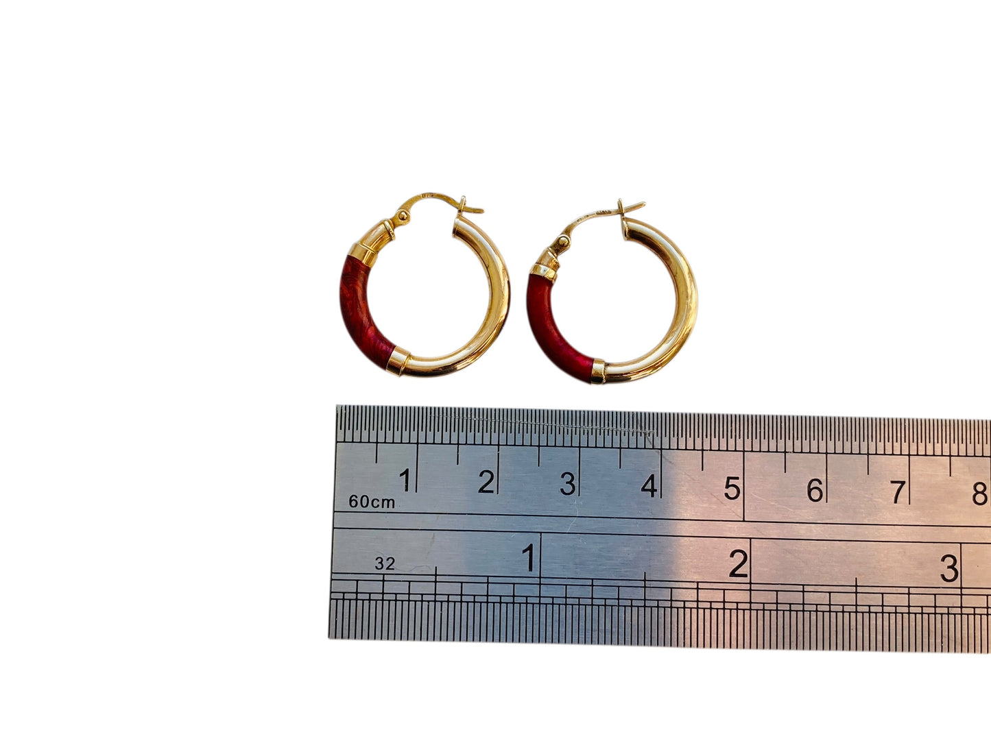 9ct Gold Red Enamel Hoop Earrings