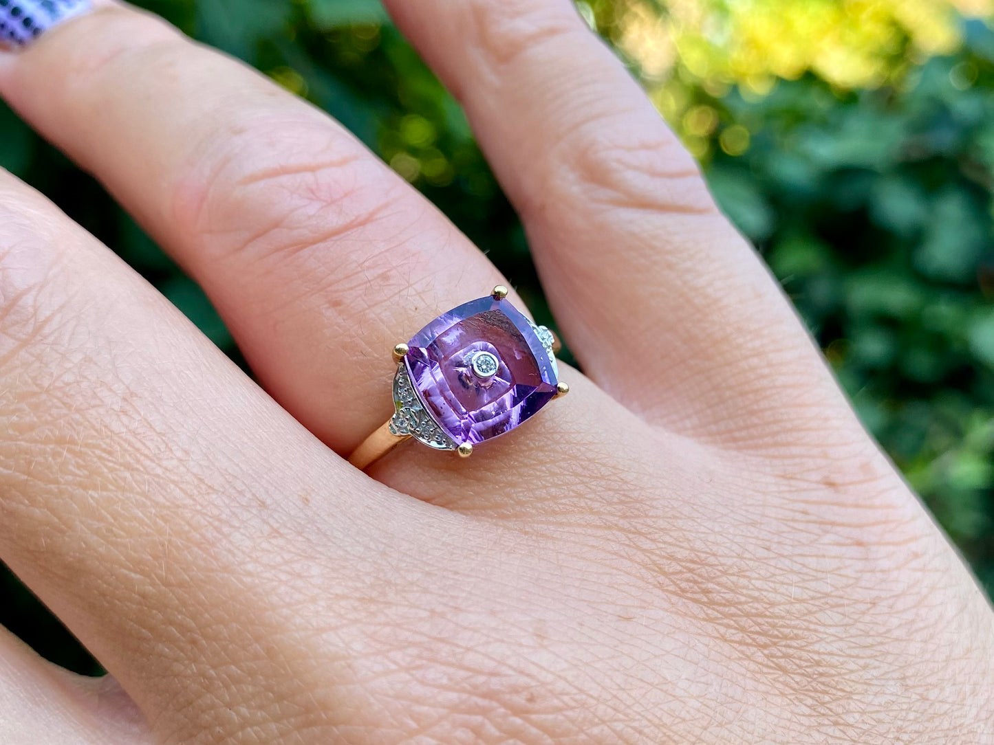 9ct Gold Amethyst & Diamond Ring by Lehrer