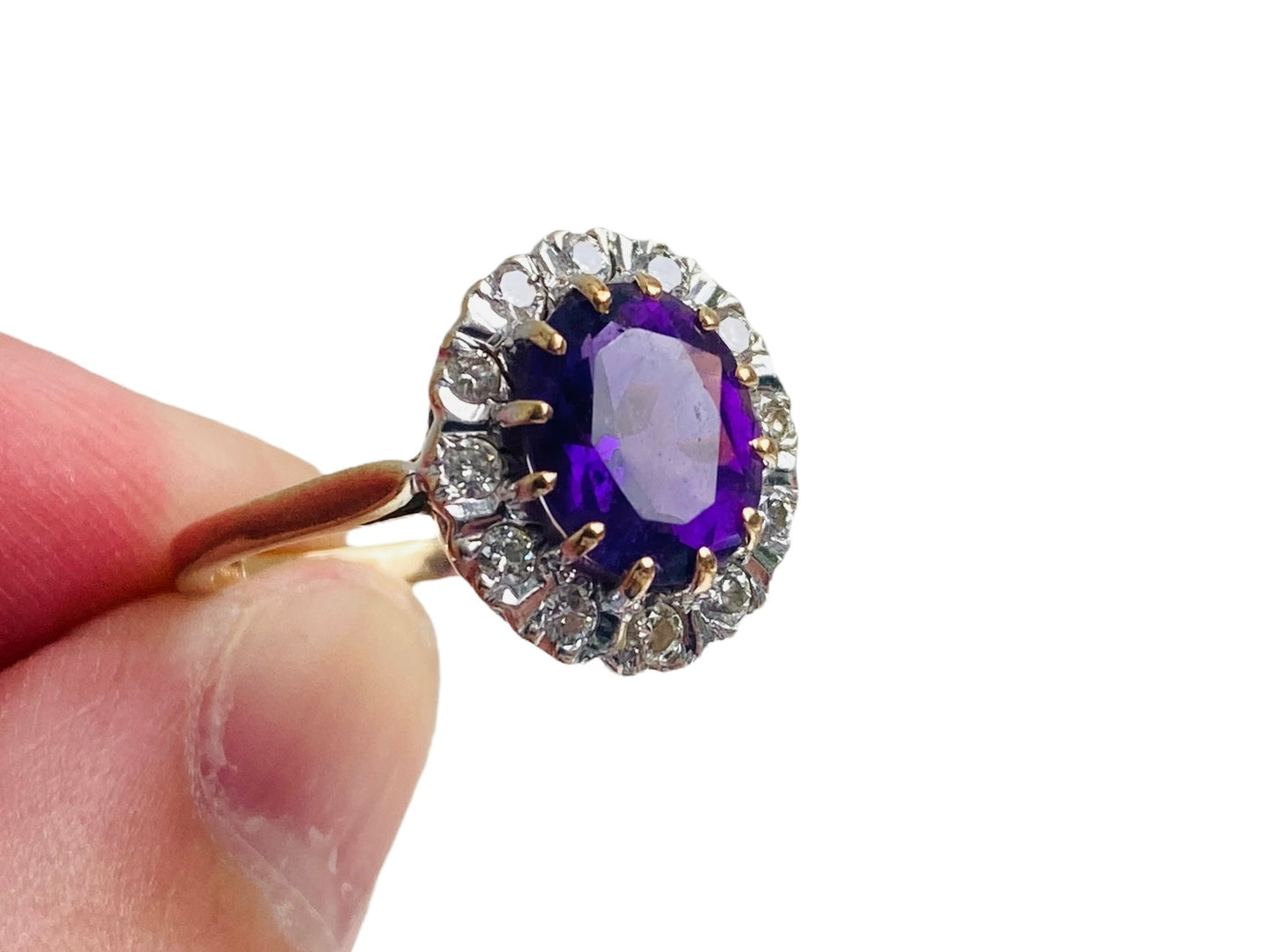 Vintage 9ct Gold Amethyst & Diamond Ring