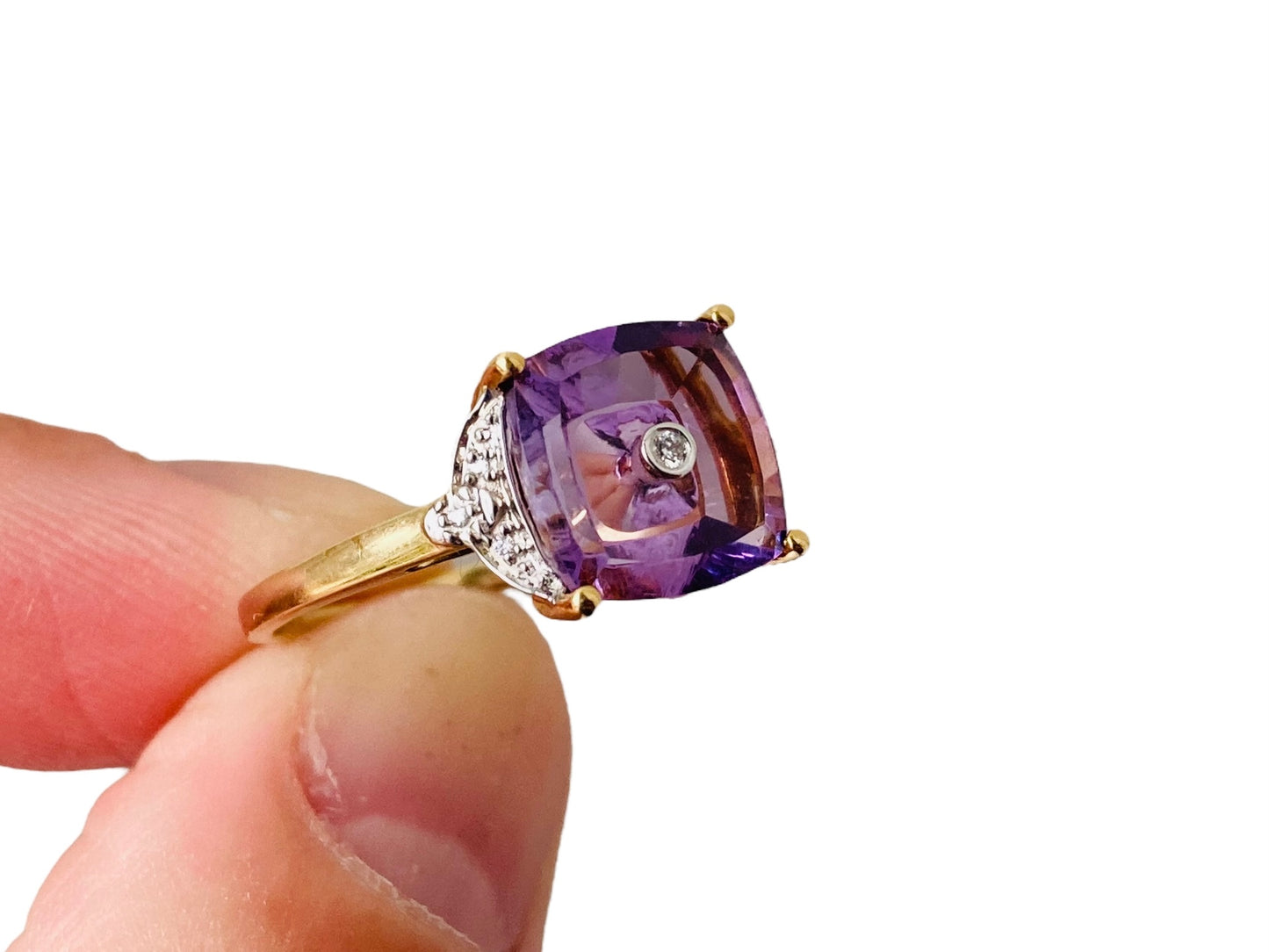 9ct Gold Amethyst & Diamond Ring by Lehrer