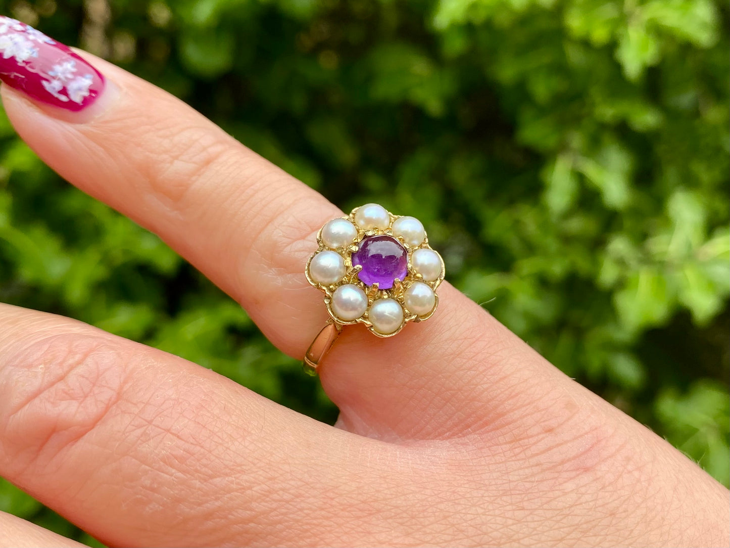 Vintage 9ct Gold Amethyst & Pearl Ring