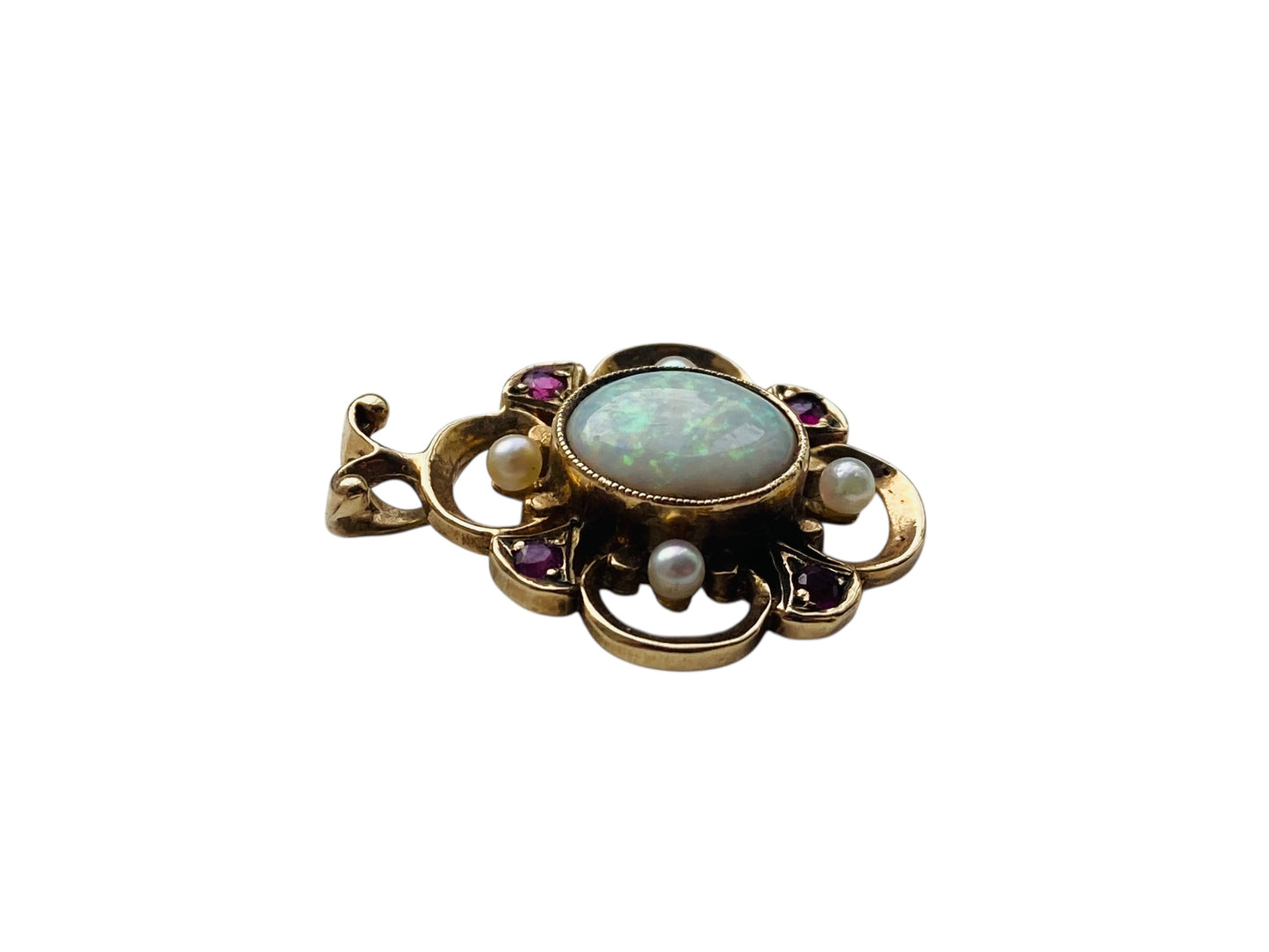 Vintage 9ct Gold Opal,Ruby & Pearl Pendant