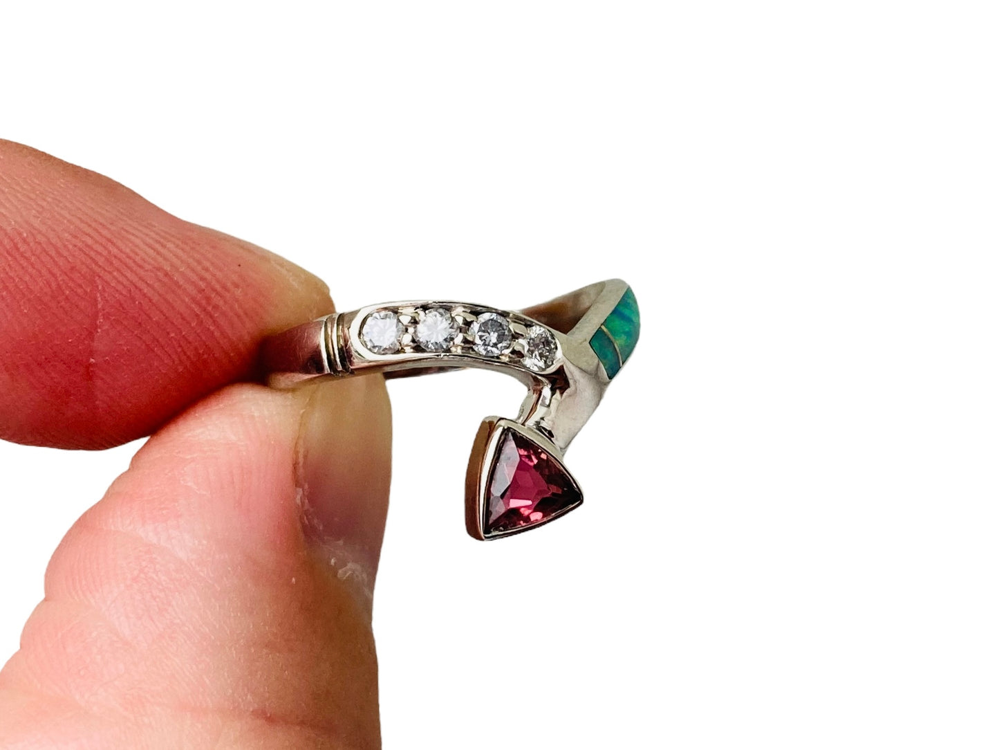 14ct Gold Opal, Pink Tourmaline & Diamond Ring