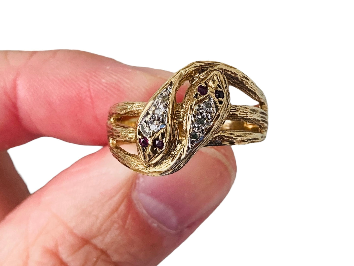 Vintage 9ct Gold Ruby & Diamond Snake Ring