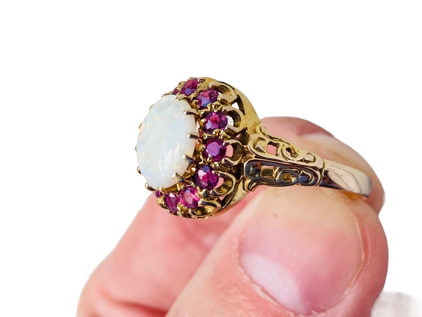 Vintage 9ct Gold Opal & Ruby Ring