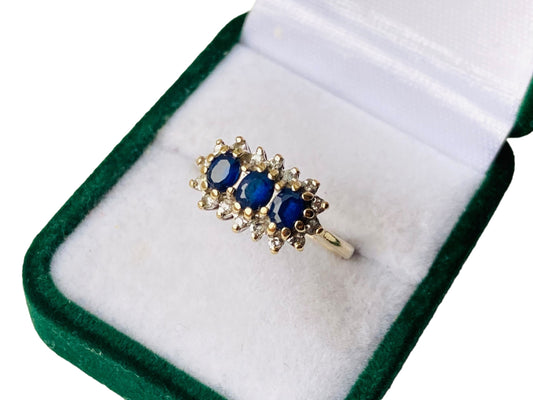 Vintage 9ct Gold Royal Blue Sapphire & Diamond Ring