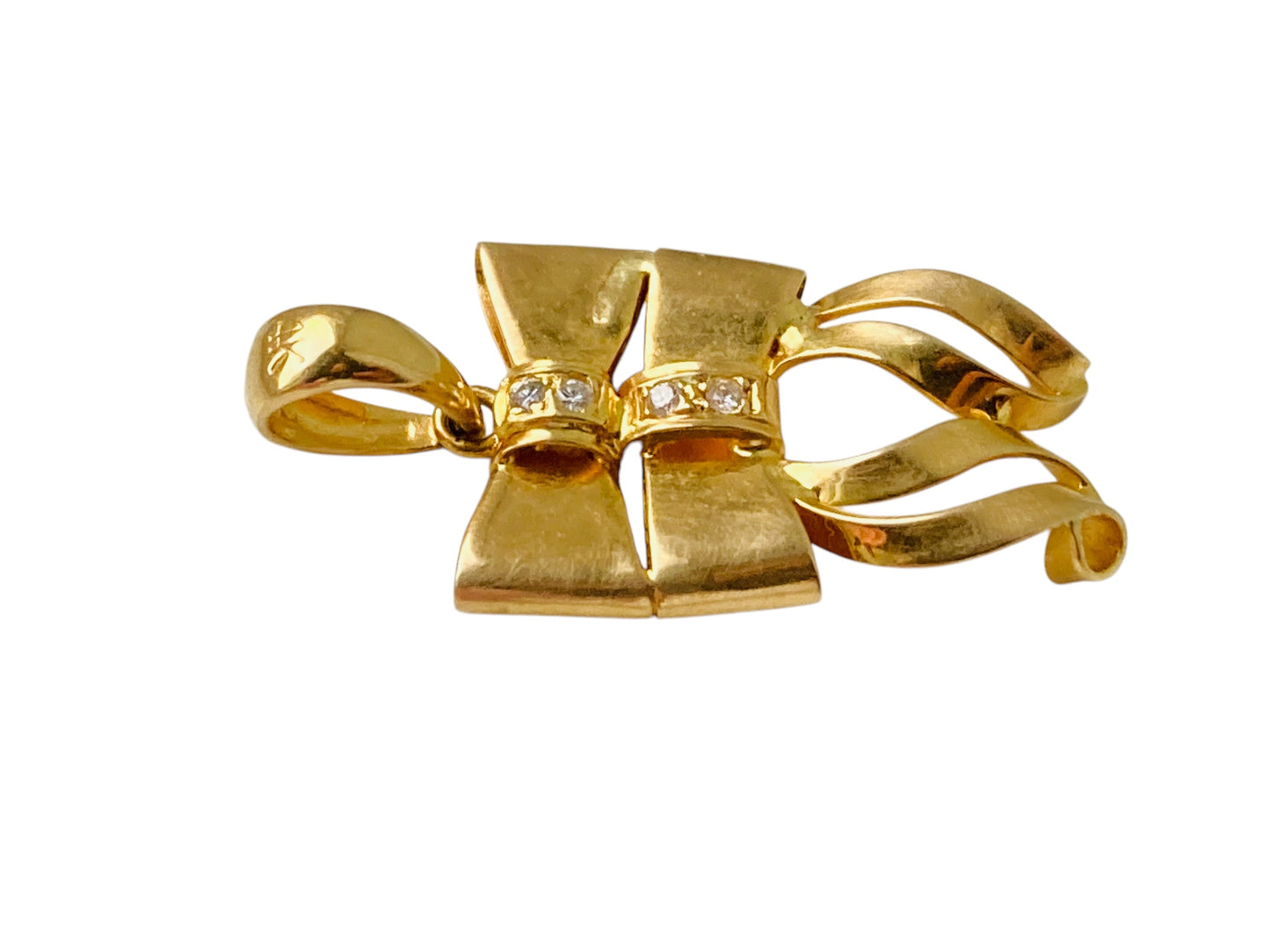14ct Gold Double Bow Diamond Pendant