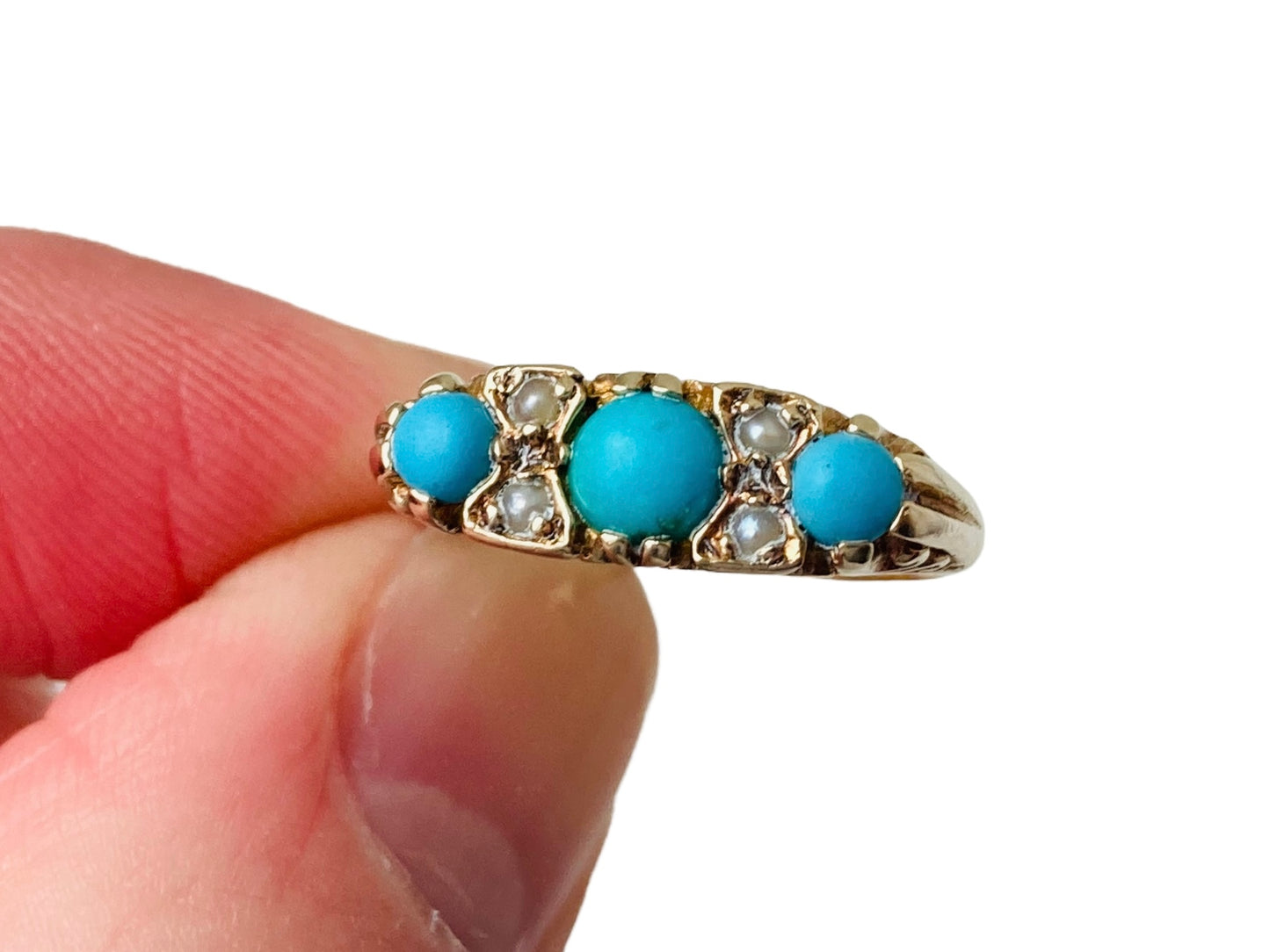 Vintage 9ct Gold Turquoise & Pearl Ring