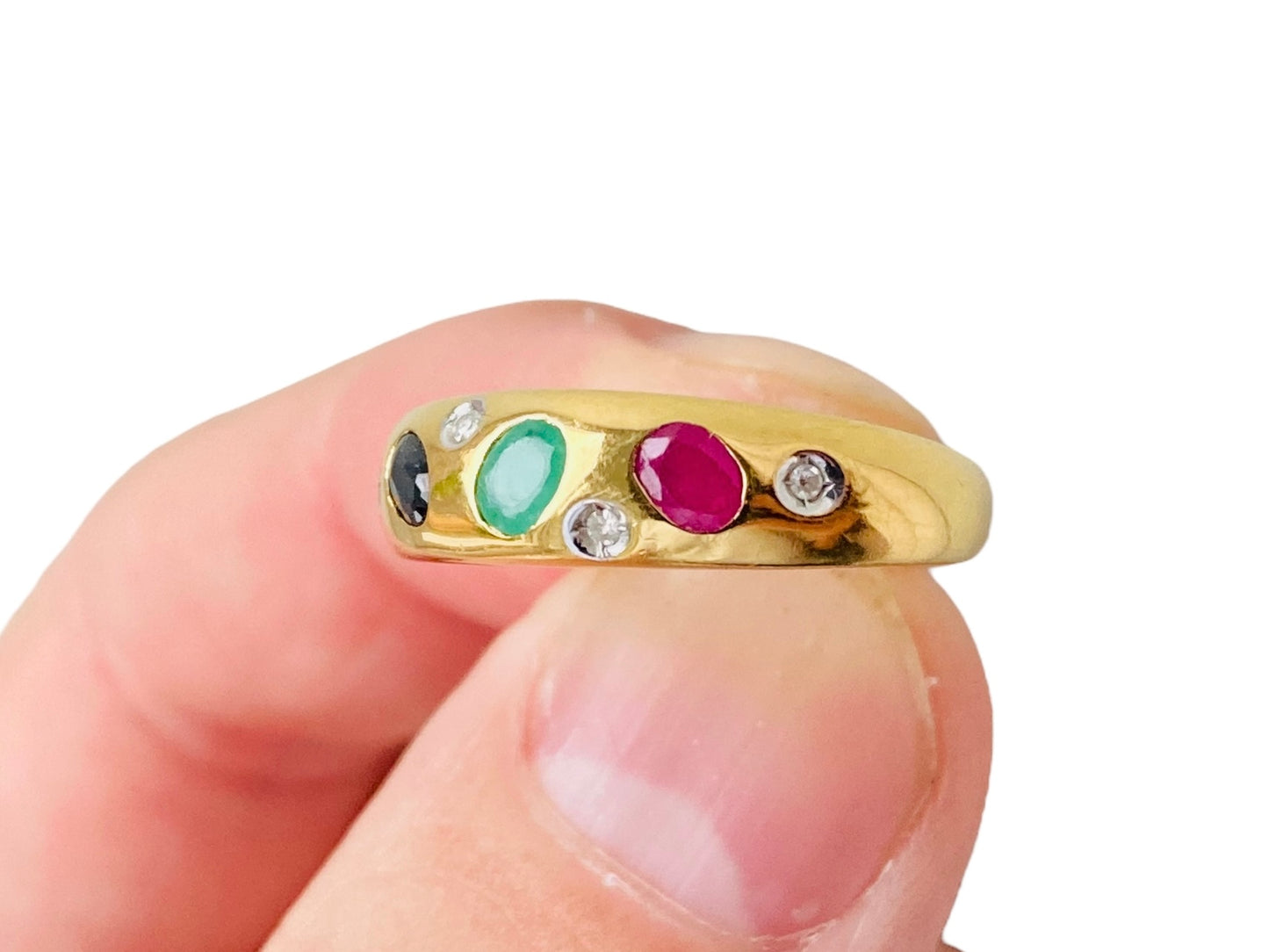 14ct Gold Emerald, Ruby, Sapphire & Diamond Ring