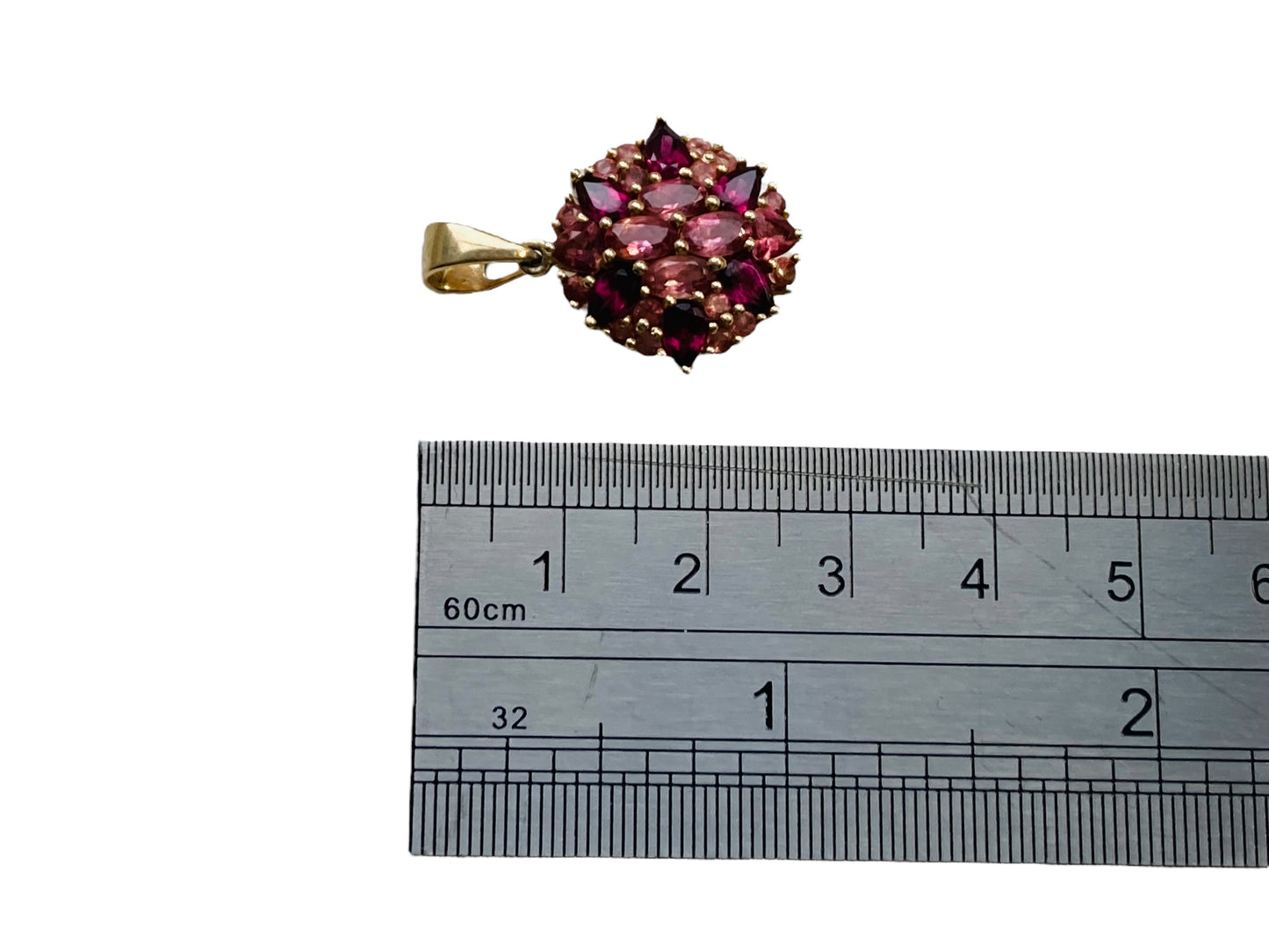 14ct Gold Rhodolite Garnet & Pink Tourmaline Pendant