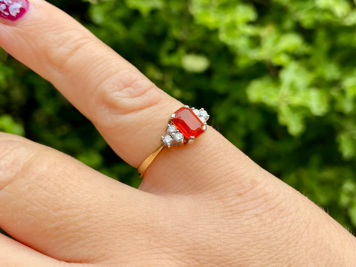 Vintage 9ct Gold Fire Opal & Diamond Ring