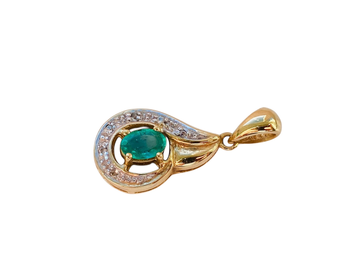9ct Gold Emerald & Diamond Pendant