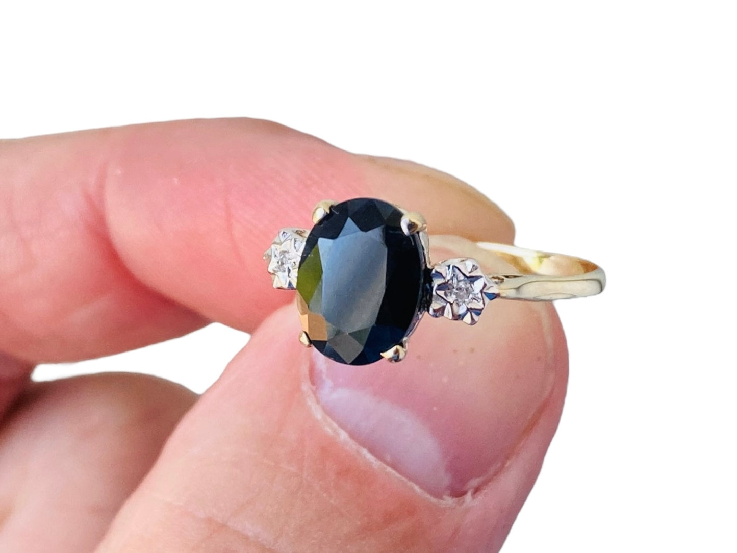 Vintage 9ct Gold Sapphire & Diamond Ring